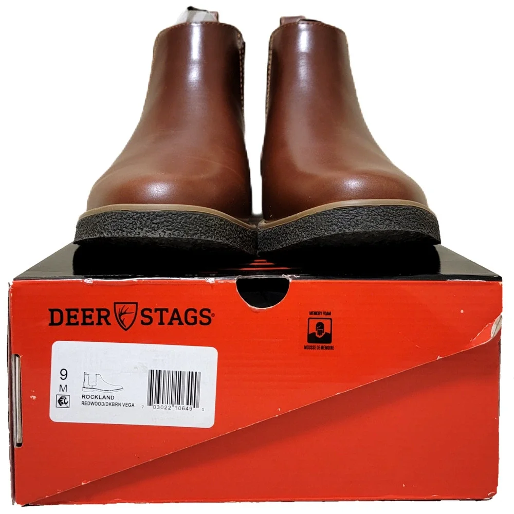 Deer Stags Men Rockland Chelsea Ankle Boots Size US 9M Redwood Vegan Leather